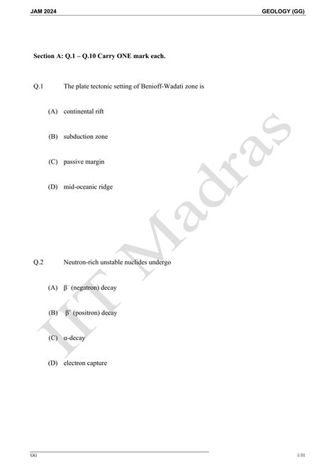 Iit Jam 2024 Geology Gg Master Question Paper Indcareer Docs