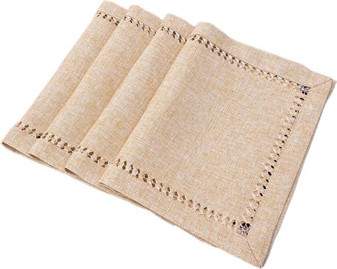 Amazon Grelucgo Set Of 4 Handmade Hemstitch Beige Table Placemats