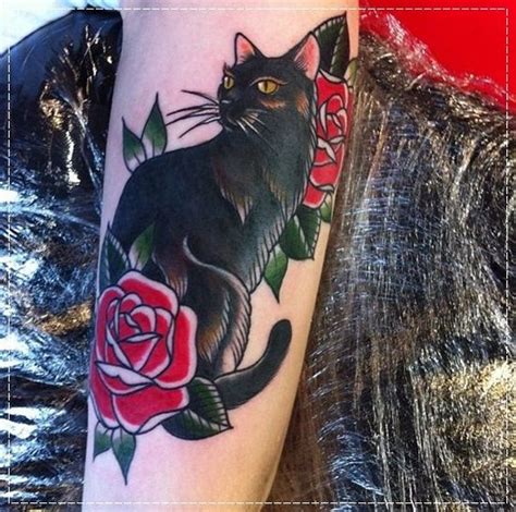 Black Cat Traditional Tattoo On Arm Sleeve Cat Tattoo Designs Cute