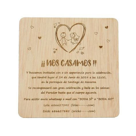 Original Invitación de Madera Nos Casamos para Boda Comprar al Mejor