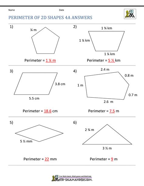 Perimeter Of Different Shapes Worksheet