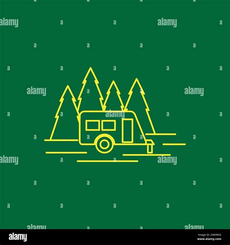 Camper Van Linie Mit Wald Kiefer Logo Design Vektor Grafik Symbol