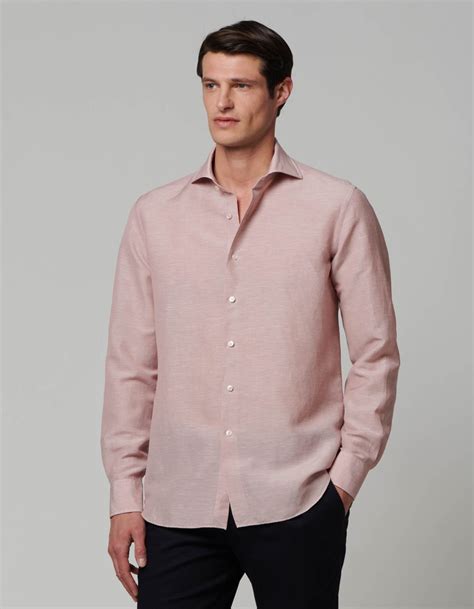 Camicia Collo Francese Tinta Unita Armaturato Rosa Antico Da Uomo Xacus