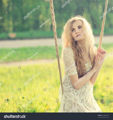 Gentle Portrait Beautiful Blonde On Swing Stock Photo Shutterstock