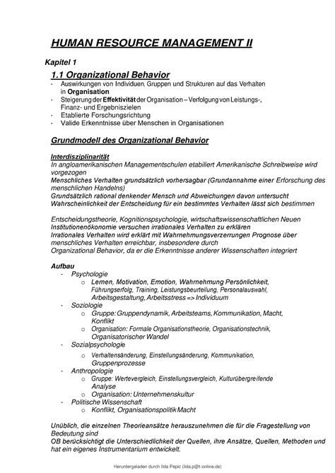 Hrm Zusammenfassung Human Resource Management Ii Kapitel