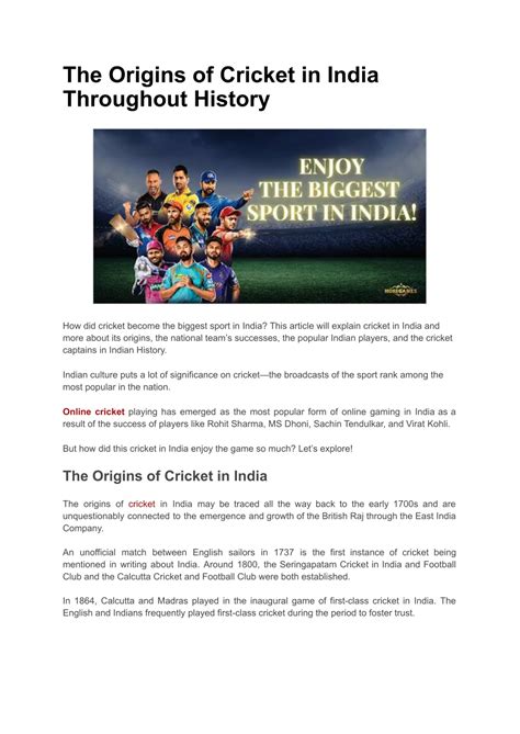 PPT - The Origins of Cricket in India Throughout History PowerPoint ...