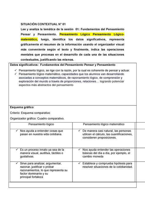 Trabajo 2 PENS Logico PENSAMIENTO LÓGICO SITUACIÓN CONTEXTUAL N 01