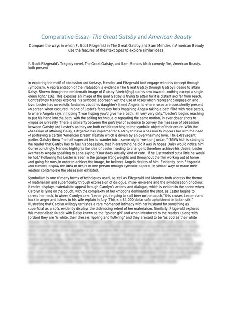 Comparative Essay The Great Gatsby And American Beauty English