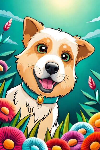 Premium Ai Image Cute Cartoon Dog Characters With Flower Background