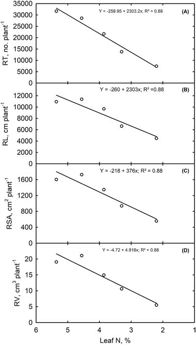 The Relationships Between Leaf N And Root Growth Parameters A Number