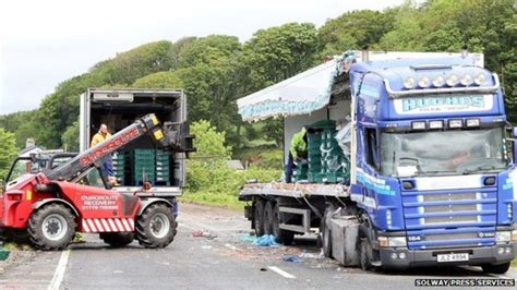 A75 Blocked After Three Lorry Crash Bbc News