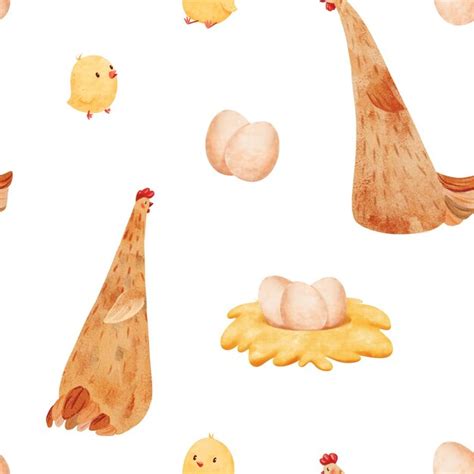 Premium Photo Seamless Pattern Chicks A Caring Hen Eggs And A Nest