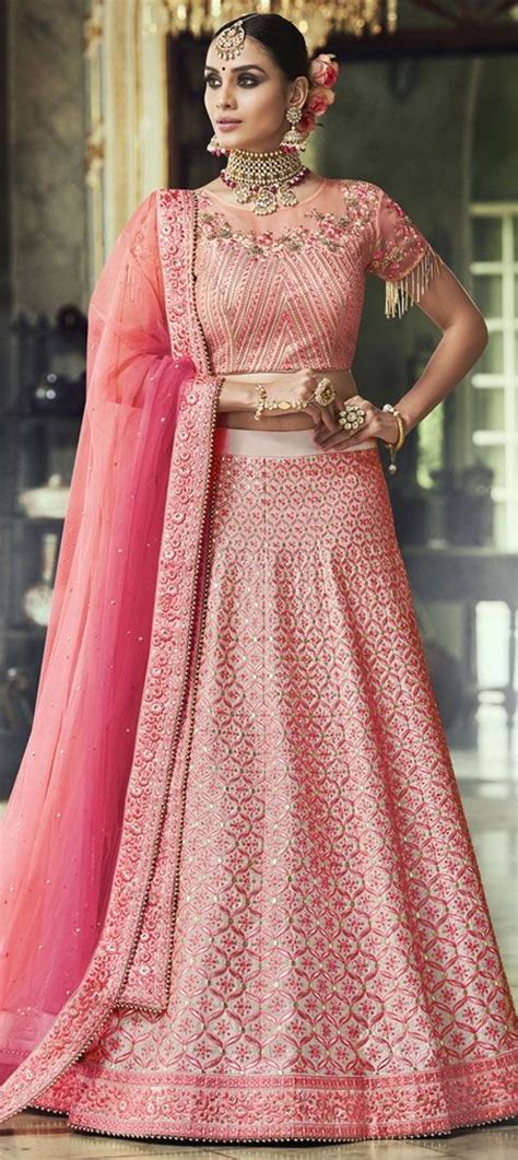 Bridal Reception Wedding Pink And Majenta Color Net Fabric Lehenga