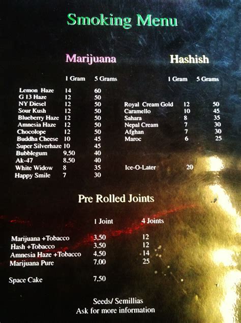 Amsterdam Coffeeshop Menus - Sage & Simple