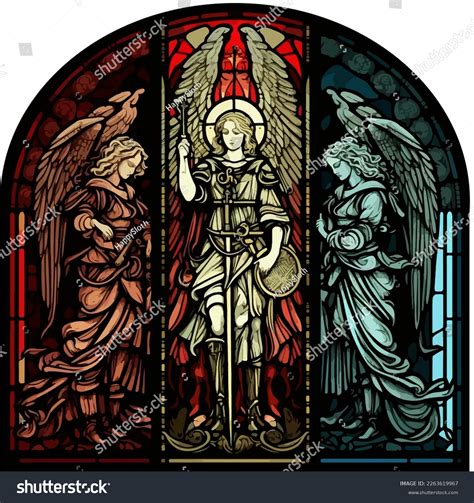 Archangel Grouping Stained Glass Window Michael Stock Vector Royalty