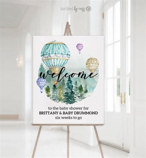 Editable Welcome Sign Adventure Awaits Up Up And Away Hot Air Balloon