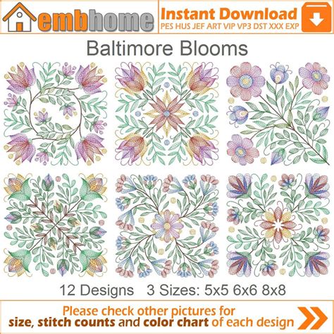 Baltimore Blooms Machine Embroidery Designs Pack Instant Download 5x5 ...