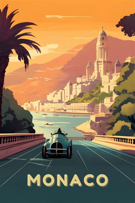 Retro Travel Wall Art Monaco In 2024 Travel Poster Design Vintage