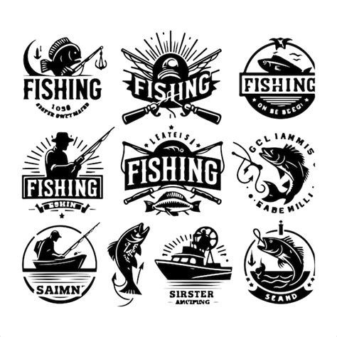 Conjunto De Emblemas De Pesca Etiquetas Insignias Logotipos Silueta