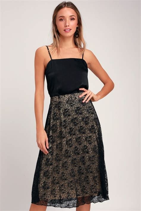 MAZZIE BLACK AND NUDE PLEATED LACE MIDI SKIRT Mod And Retro Clothing