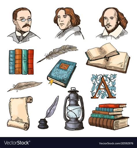 Colored symbols of literature and theatre doodle Vector Image