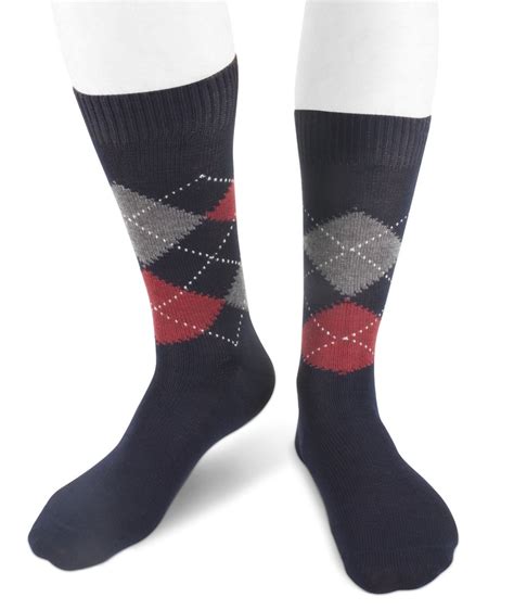 Short Wool Men Argyle Socks Navy Blue