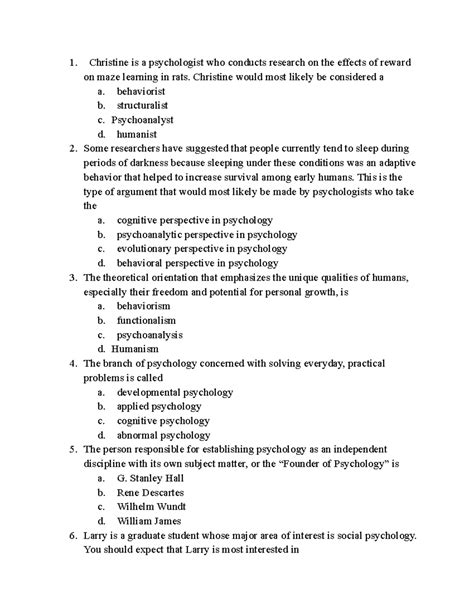 Chapter 1 Quiz - Christine is a psychologist who conducts research on