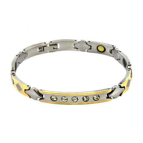 Pulsera De Tungsteno Dorado Plateado Con Zirconias Y Magnetos