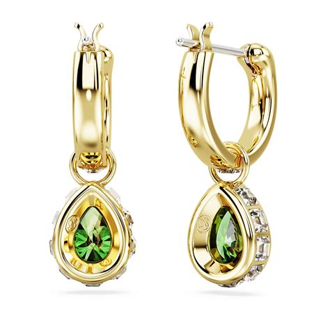 Orecchini Pendenti Stilla Taglio Pear Verdi Placcato Color Oro Swarovski