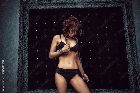 Sexy Submissive Brunette In Black Lingerie Waiting For Sentenceon Stock Photo Adobe Stock