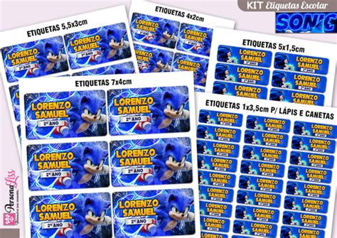 Kit Etiquetas Escolar 127 Un Sonic Filme Elo7