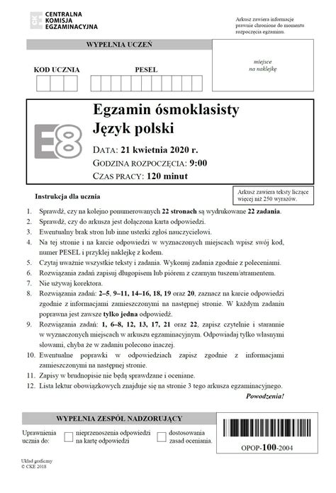 Egzamin Smoklasisty J Zyk Polski Odpowiedzi I Arkusze Cke Test