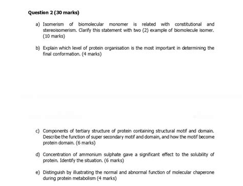 Solved Question 2 30 Marks A Isomerism Of Biomolecular Chegg