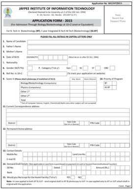 Fillable Online Jiit Ac Bio Based Appl Form JIIT 20 Jaypee