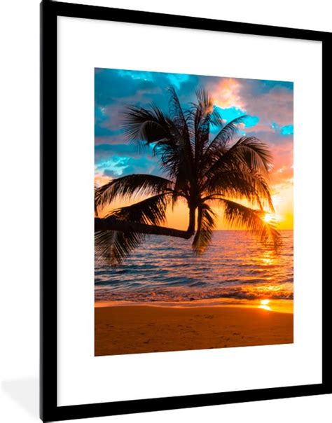 Fotolijst Poster Strand Zee Palmboom Acrylglas Poster Met