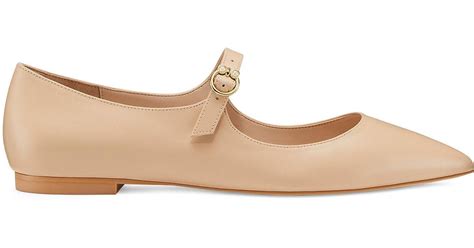 Stuart Weitzman Pearlring Mary Jane Flat In Golden Beige Black Lyst