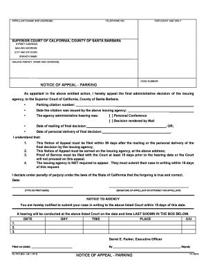 Fillable Online Sbcourts Notice Of Appeal Parking Fax Email Print