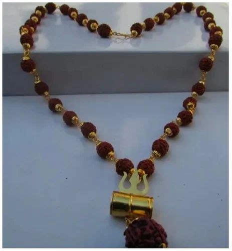 Rudraksha Brass Brown Golden Rudraksha Mala With Trishul Spiritual Use