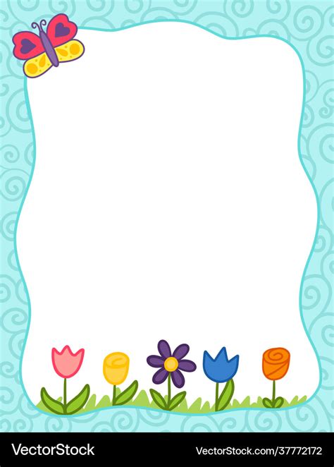 Background border cartoon flowers and butterfly Vector Image