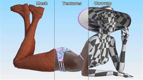 Pose De Mentira De Mujer De Piel Oscura Bikini Modelo 3D 149 Max Ma Lxo Obj Fbx C4d