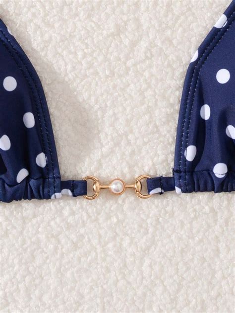 Sexy Polka Dot Print Halter Metal Decor Women Bikini Set Bikini Set For Summer Vacation SHEIN USA