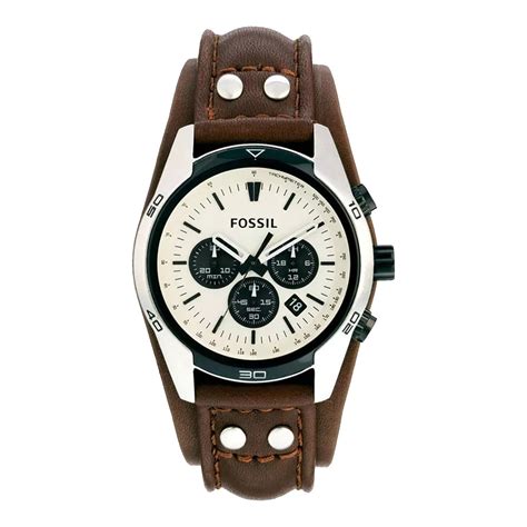 Fossil Coachman Chronograph White Dial Brown Leather Strap Watch For Men