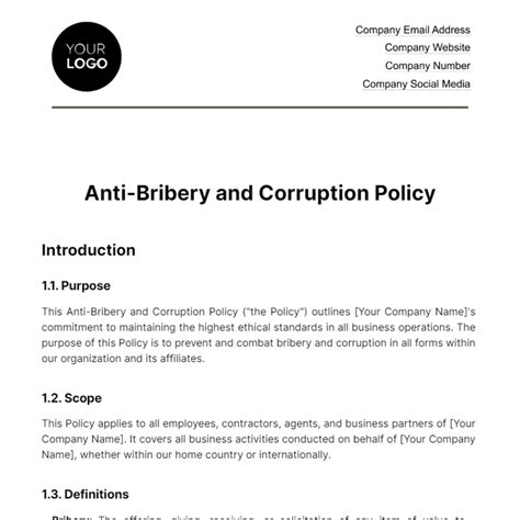 Free Anti Bribery And Corruption Policy Hr Template Edit Online