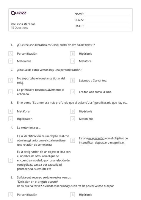 Recursos Literarios Hojas De Trabajo En Quizizz Gratis E Imprimible