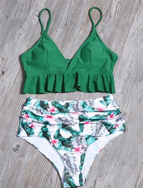 Ruffles Print Leaf Bikini Set Swimsuit Swimwear On Luulla