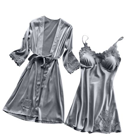 Sleepshirts Lingerie Women Silk Lace Robe Dress Ba Grandado