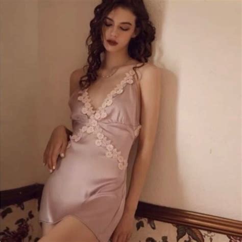 Intimates Sleepwear Floral Lingerie Slip Dress Satin Lace Open Back Purple Lilac Poshmark