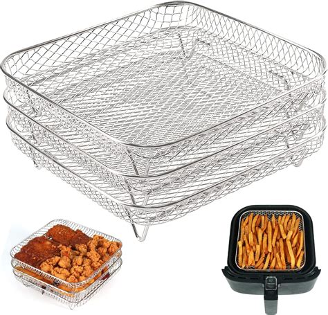 Bykitchen Air Fryer Basket Square Set Of 3 Stackable Multi Layer Stainless Steel Air Fryer