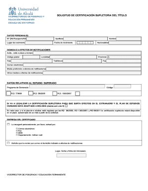 Fillable Online Solicitud De Certificaci N Supletoria Del T Tulo