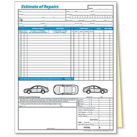 2-Part Auto Body Repair Estimate Forms | Automotive Forms